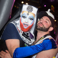 Sister BangBang and contestant Oli at Manchester Rubbermen Sister Bingo 2017