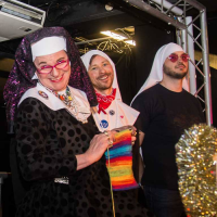 Sister Martini, Novice Judy and Postulant Poppy at Manchester Rubbermen Sister Bingo 2017