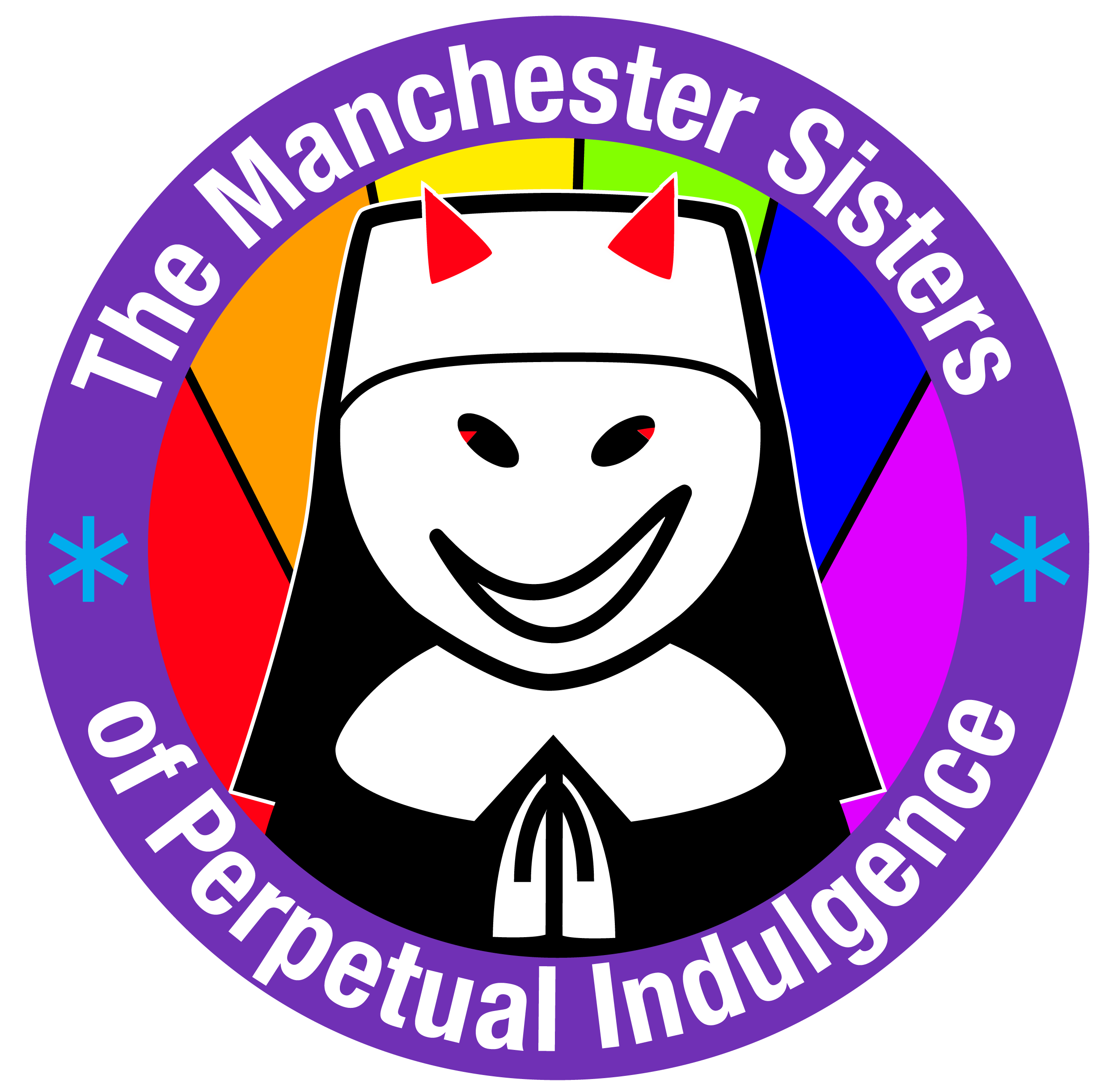 Manchester Sisters of Perpetual Indulgence logo in rainbow colours